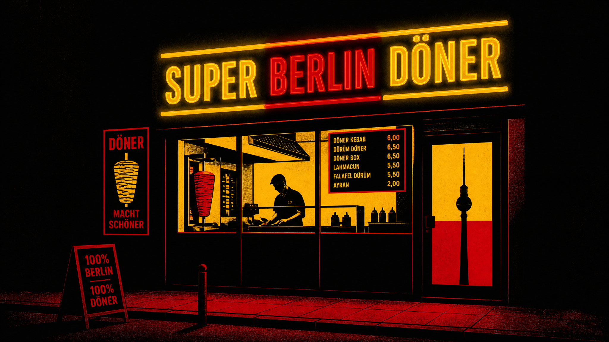 Graphic illustration of the Super Berlin Döner storefront